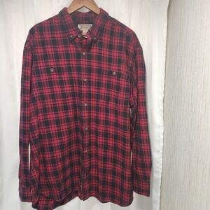 Duluth Trading Shirt Mens XL Red Black Plaid Button Up Flannel‎ Outdoor Cotton